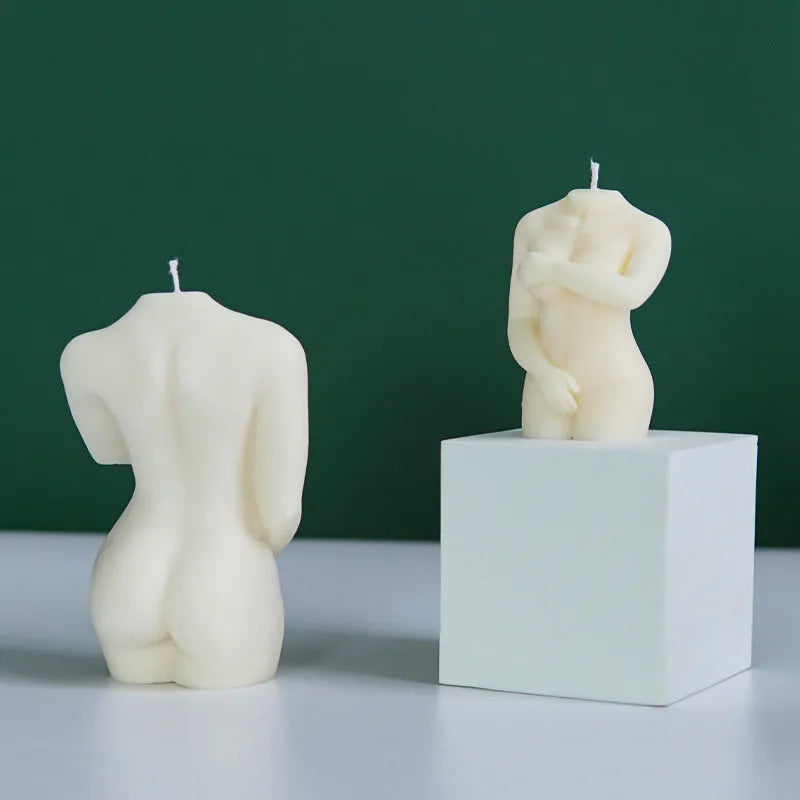 Silicone female body candle mould showing detailed silhouette design for candle making