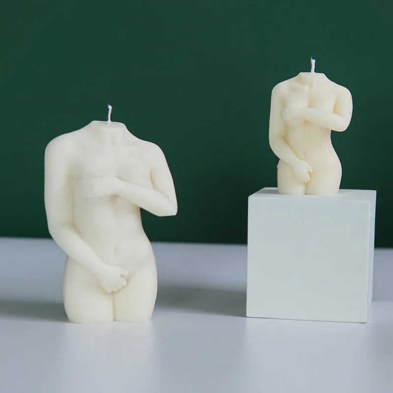 Silicone female body candle mould showing detailed silhouette design for candle making