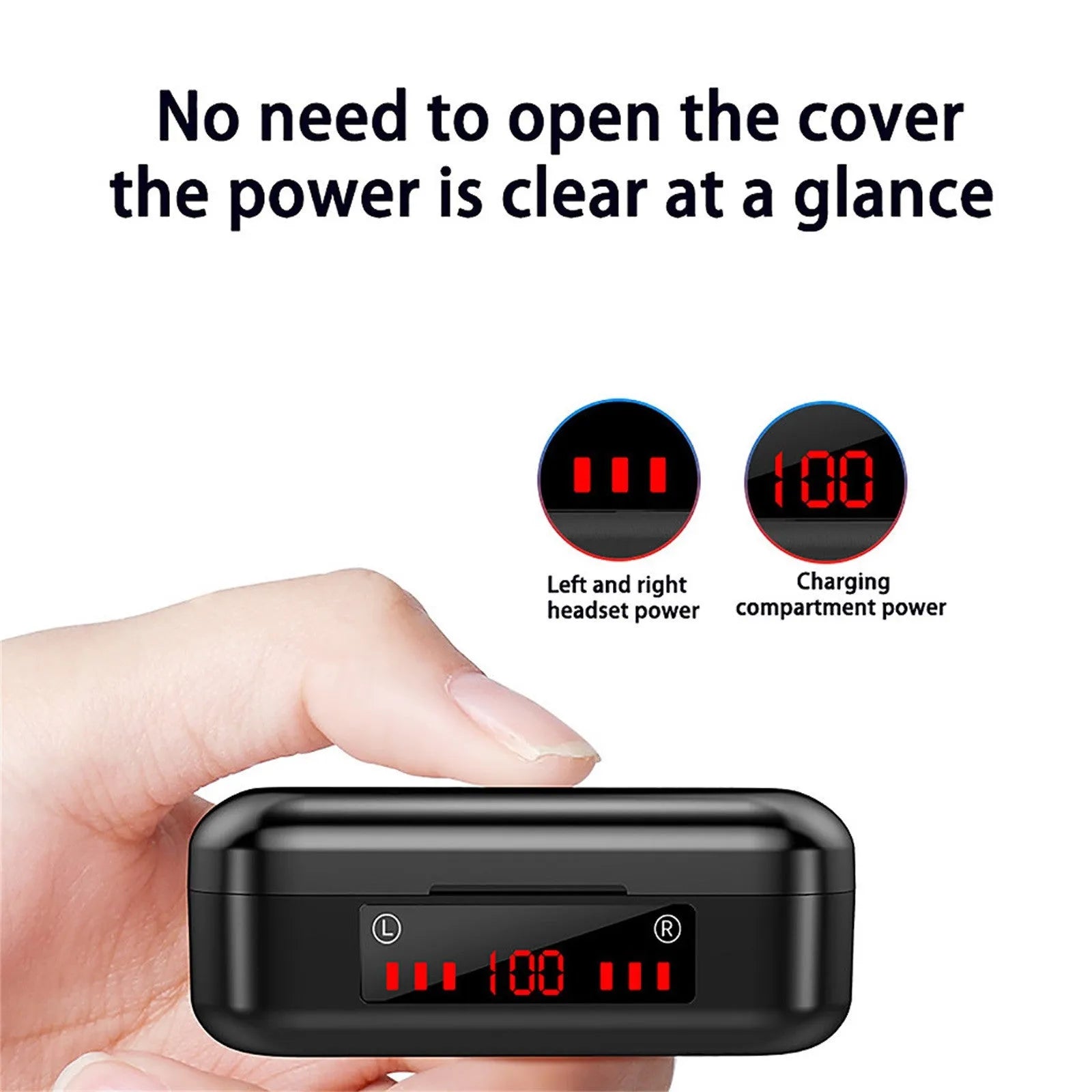 Wireless Bluetooth touch headset V7 LED button version with charging case and three ear cap sizes