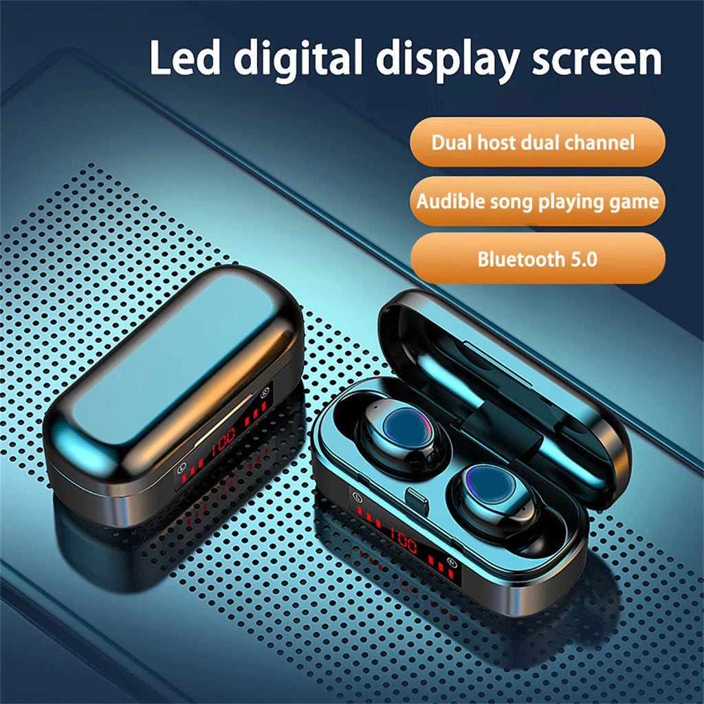 Wireless Bluetooth touch headset V7 LED button version with charging case and three ear cap sizes