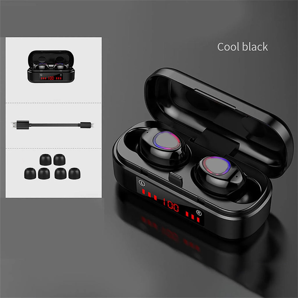 Wireless Bluetooth touch headset V7 LED button version with charging case and three ear cap sizes