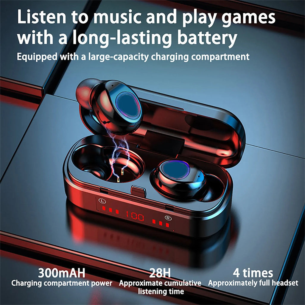 Wireless Bluetooth touch headset V7 LED button version with charging case and three ear cap sizes