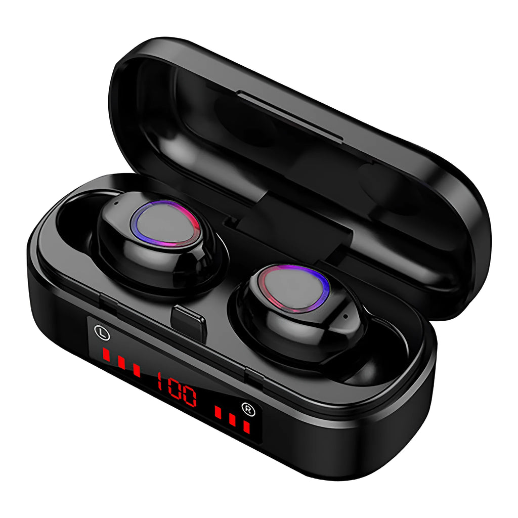 Wireless Bluetooth touch headset V7 LED button version with charging case and three ear cap sizes