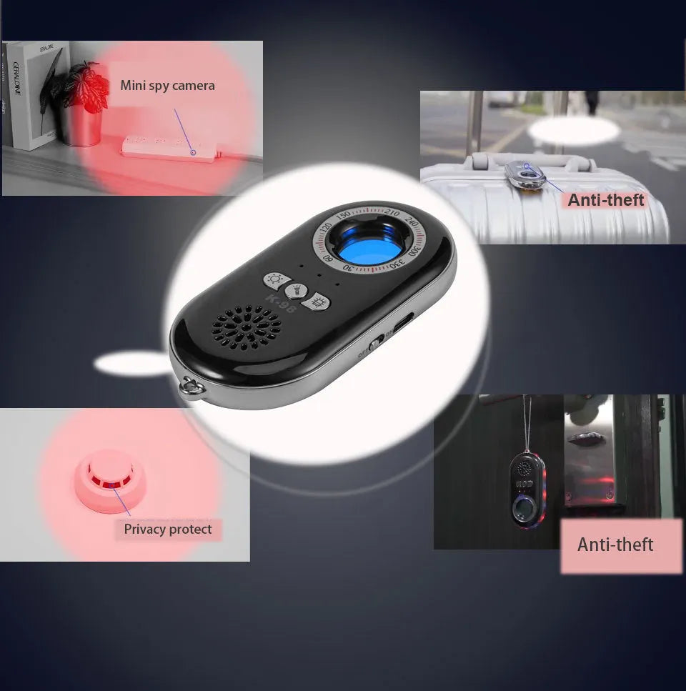 Wireless signal detector measuring 85mm with vibration alarm for anti-theft camera monitoring
