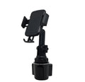 Black ABS plastic car phone holder with clip-on vent mount and 360-degree rotating head.