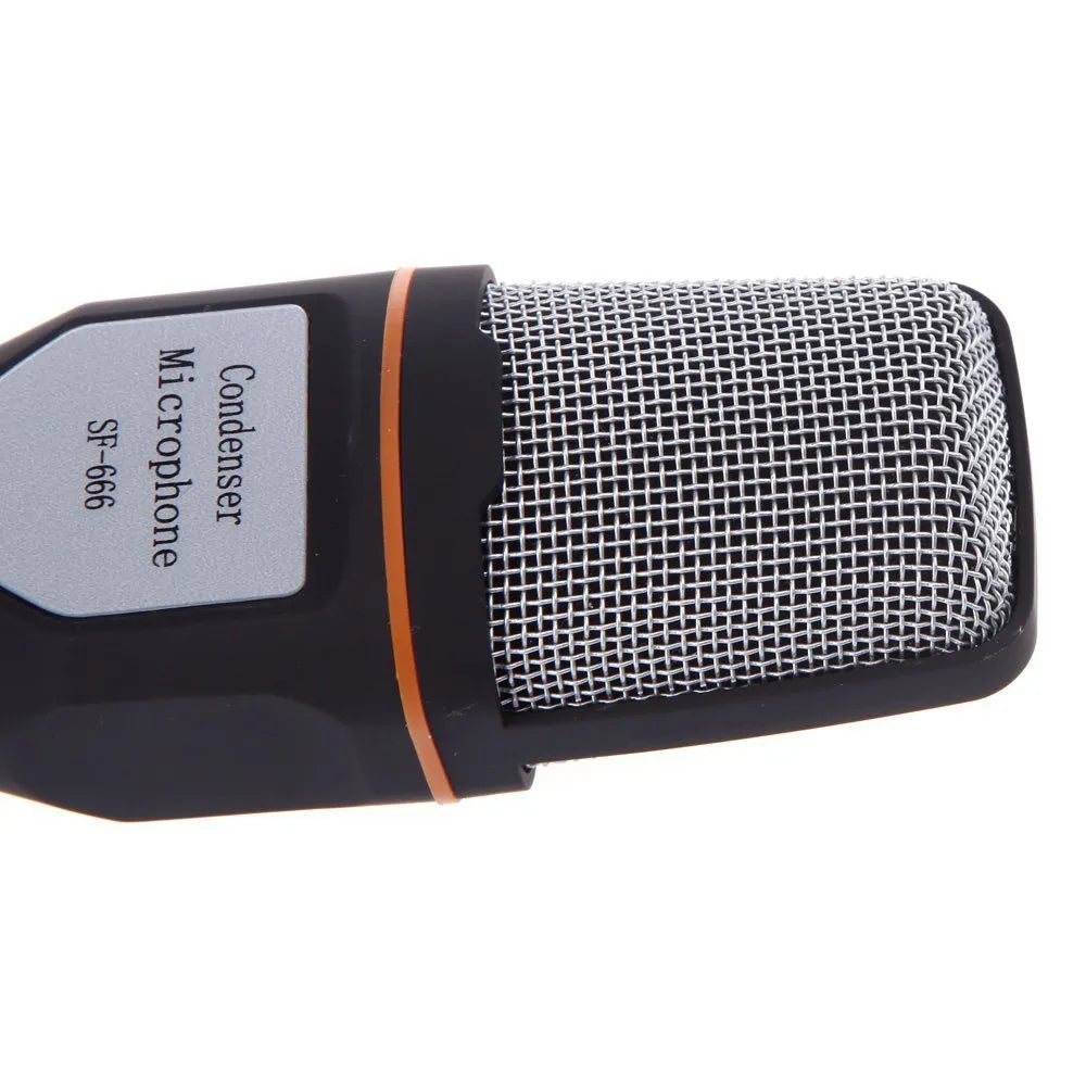 Black wired PC microphone with a holder clip and a long 1.85-metre cable connected to a mini-phone plug.