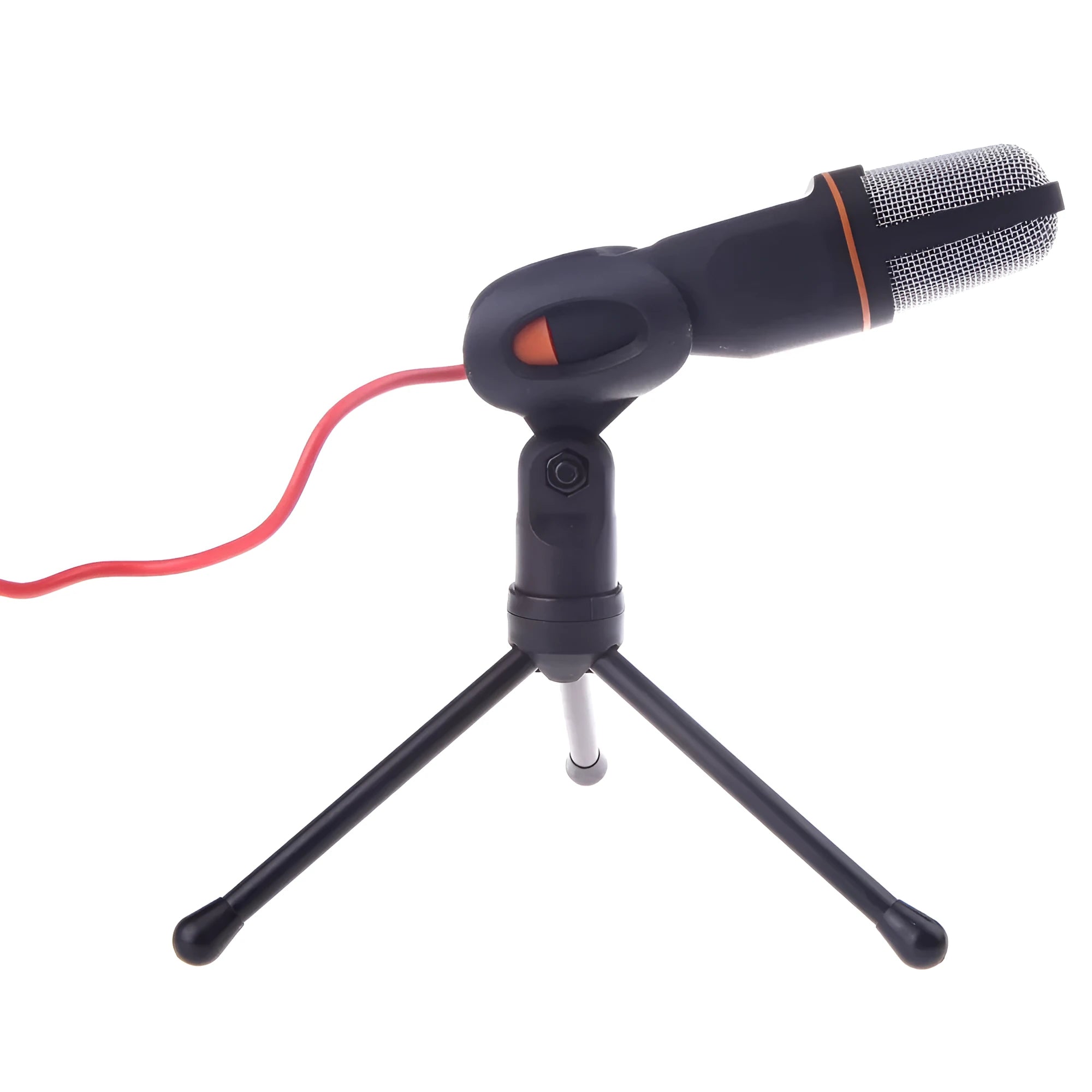 Black wired PC microphone with a holder clip and a long 1.85-metre cable connected to a mini-phone plug.