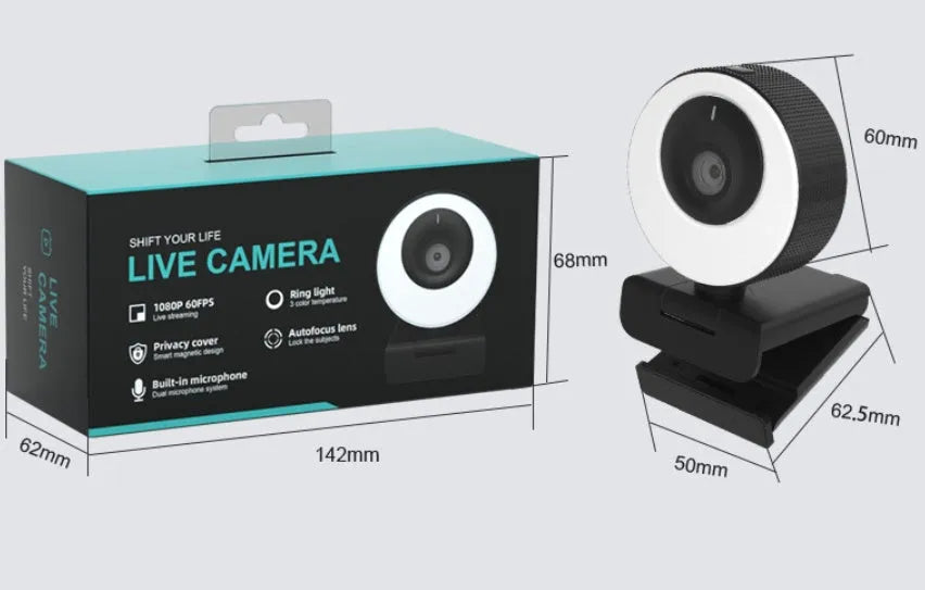 Black USB webcam with magnetic privacy cover on a 1.7 metre cable for 1080p video calls
