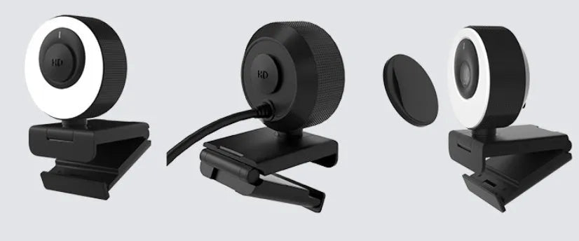 Black USB webcam with magnetic privacy cover on a 1.7 metre cable for 1080p video calls
