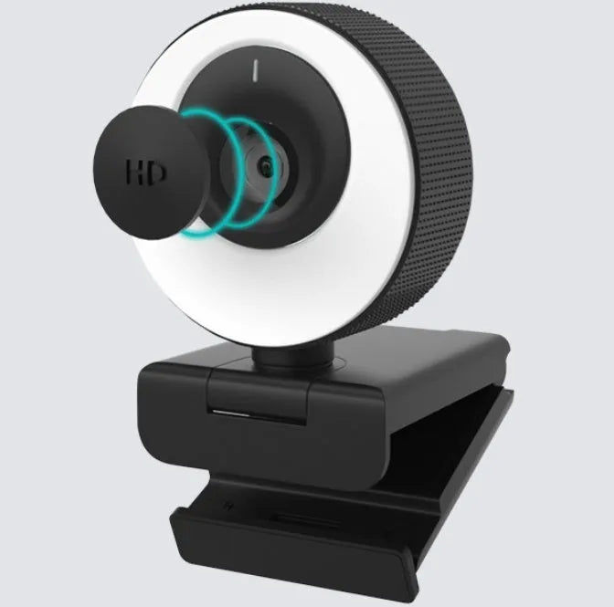 Black USB webcam with magnetic privacy cover on a 1.7 metre cable for 1080p video calls