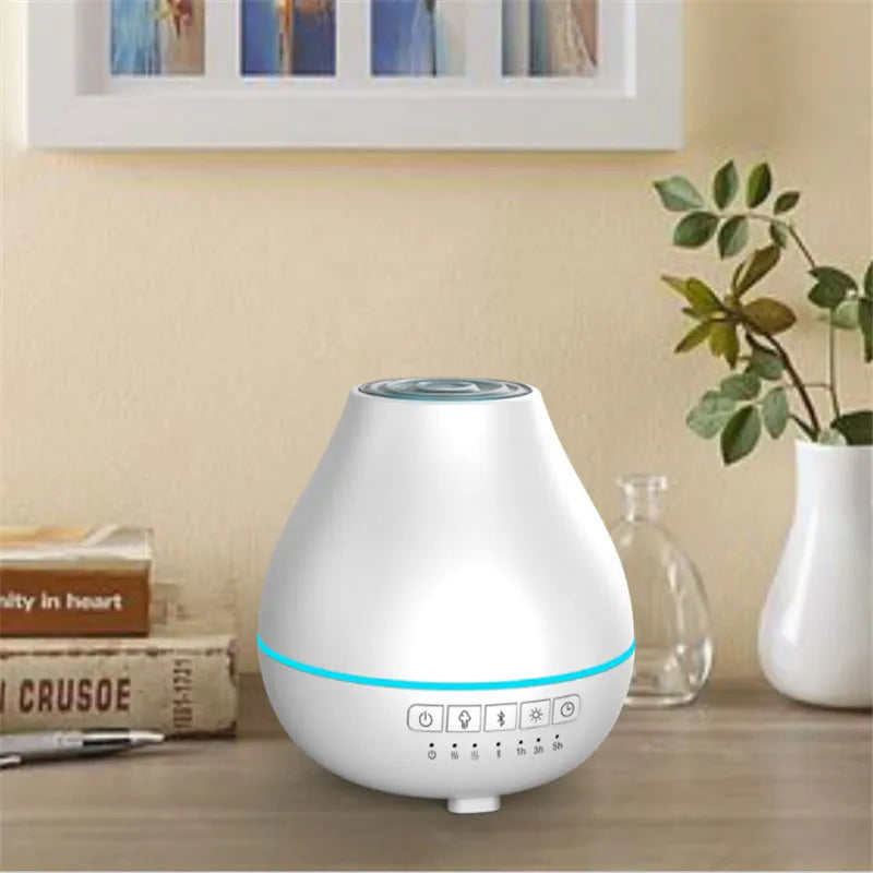 White round Bluetooth humidifier aroma diffuser with essential oil function and music playback capability