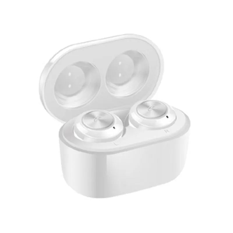 Black and white A6 TWS wireless noise cancelling in-ear headphones with Bluetooth 5.0.