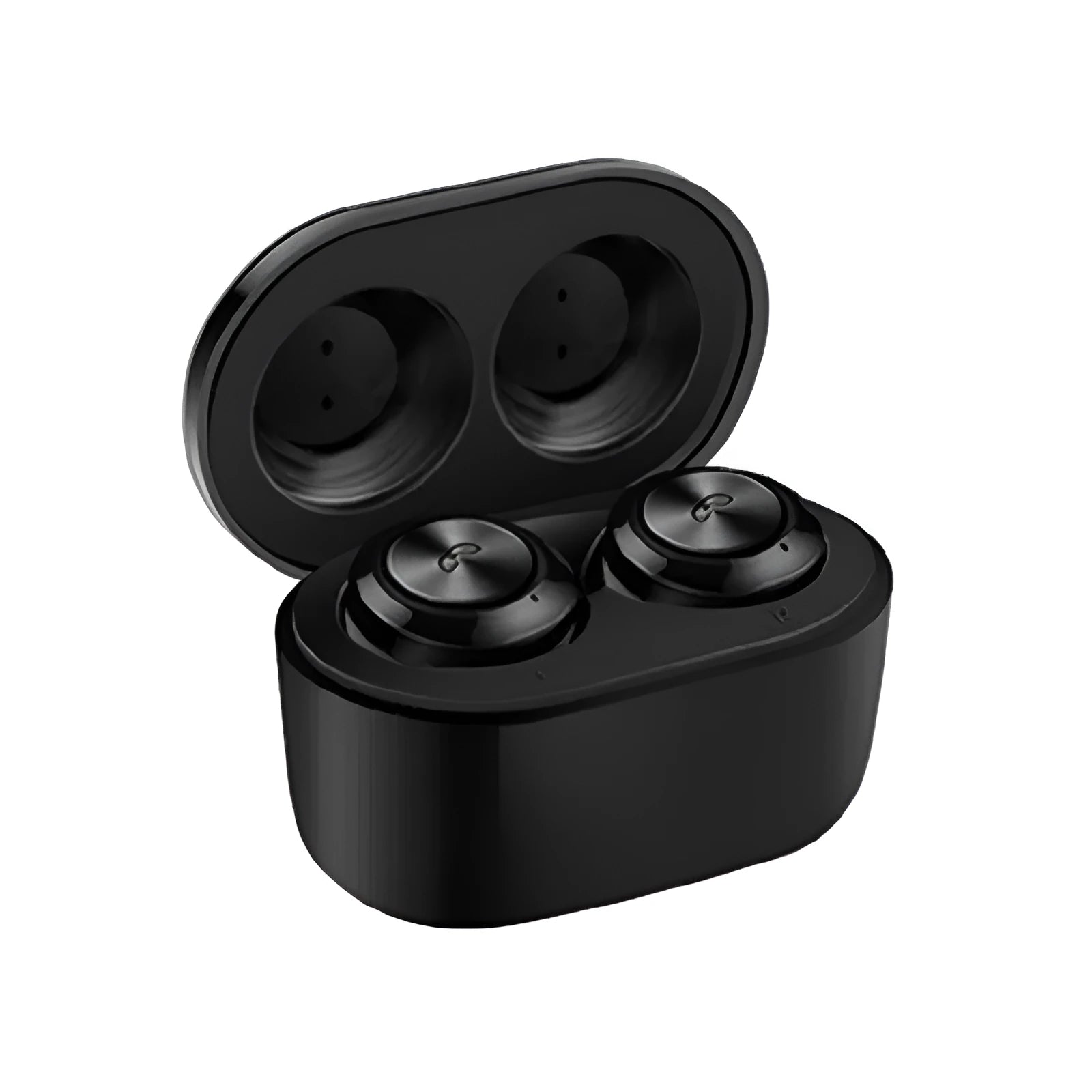 Black and white A6 TWS wireless noise cancelling in-ear headphones with Bluetooth 5.0.