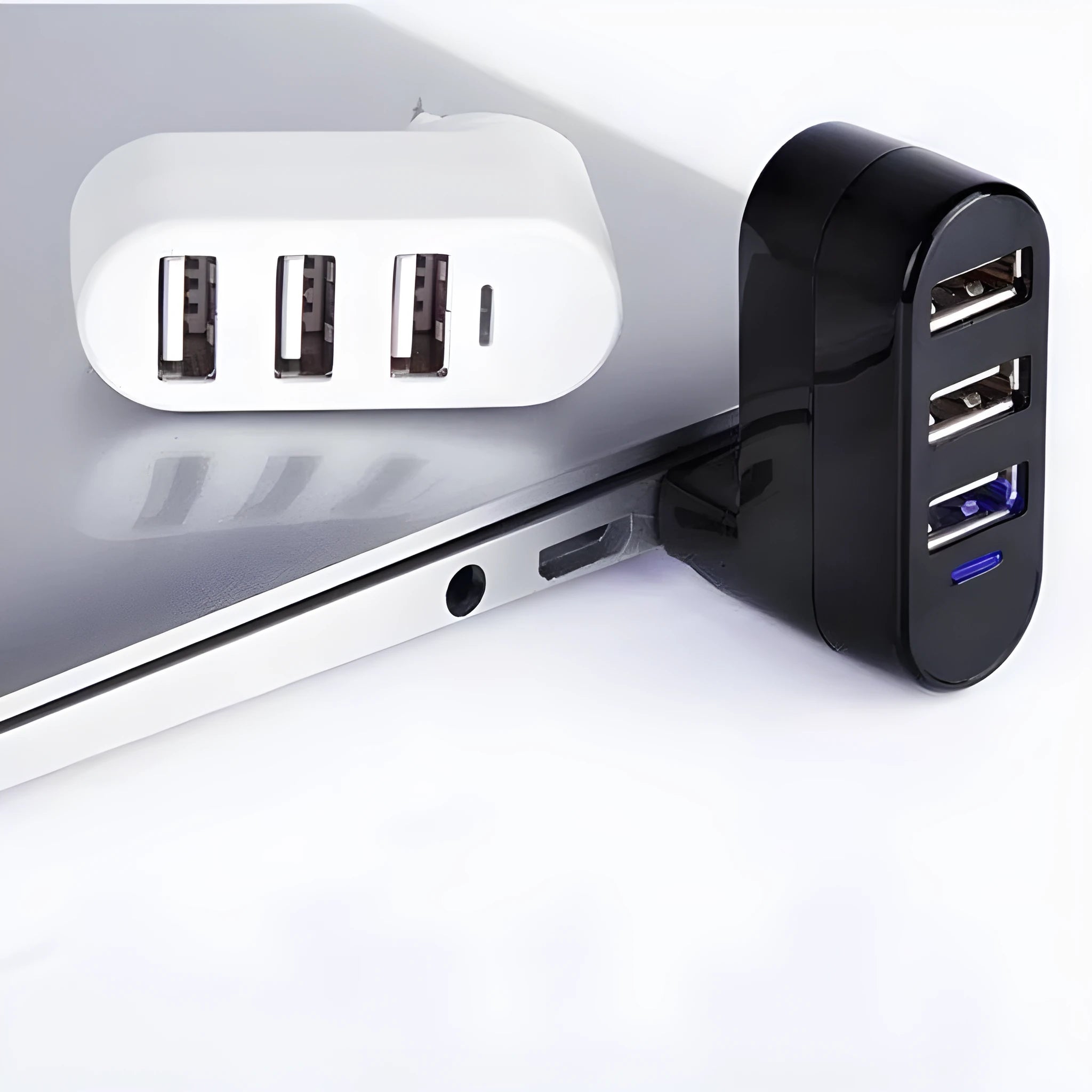 Black and white 4-port USB 2.0 hub with individual power switches for each port