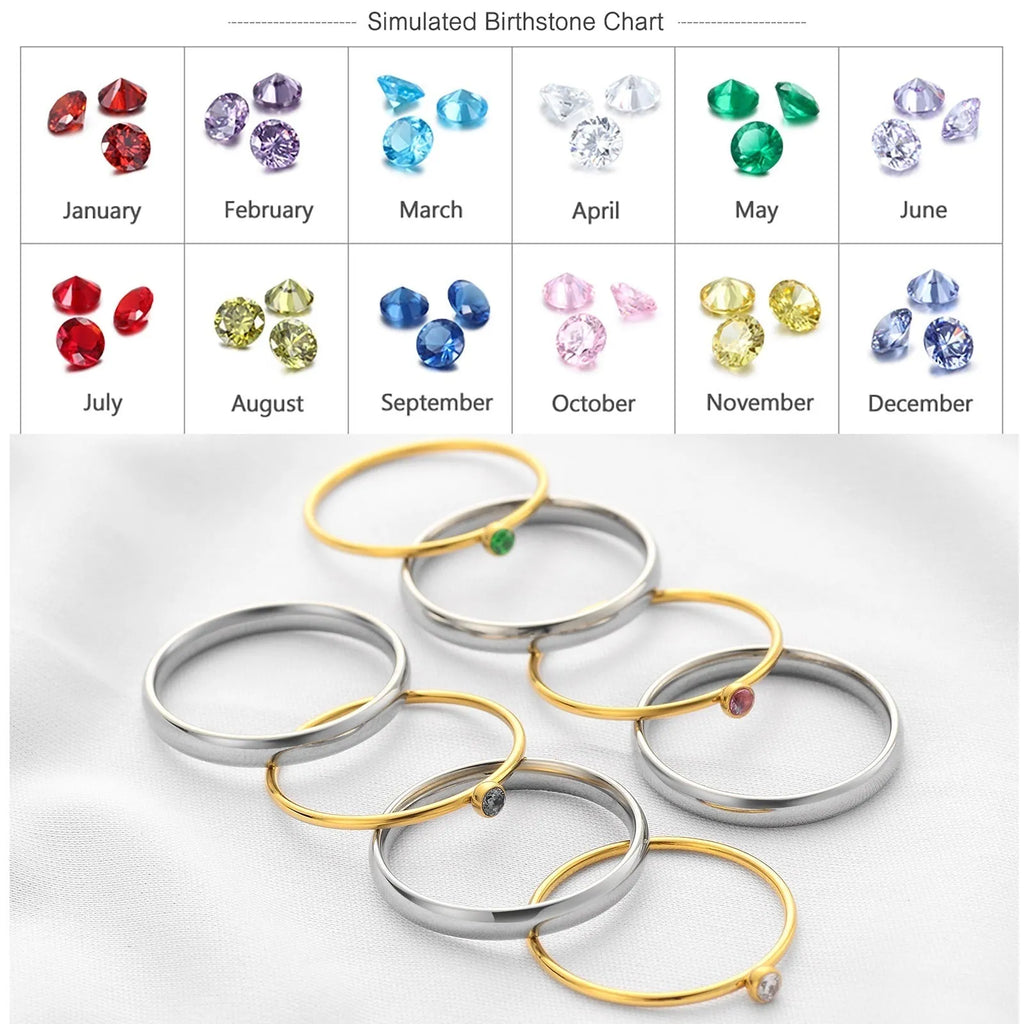 Titanium steel geometric ring with December birthstone colour and engraved pattern.