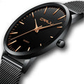 Casual business quartz watch with alloy case and mesh bracelet on wrist