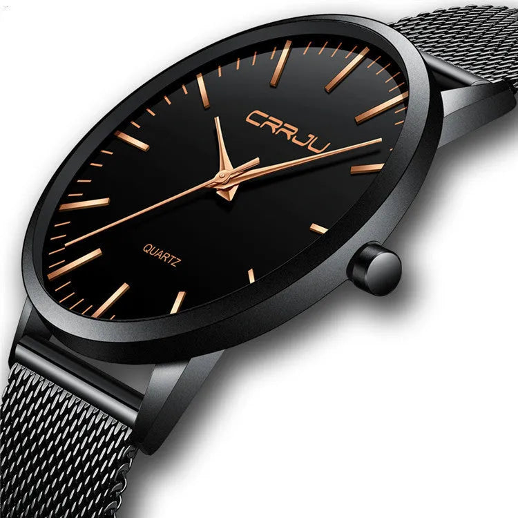 Casual business quartz watch with alloy case and mesh bracelet on wrist