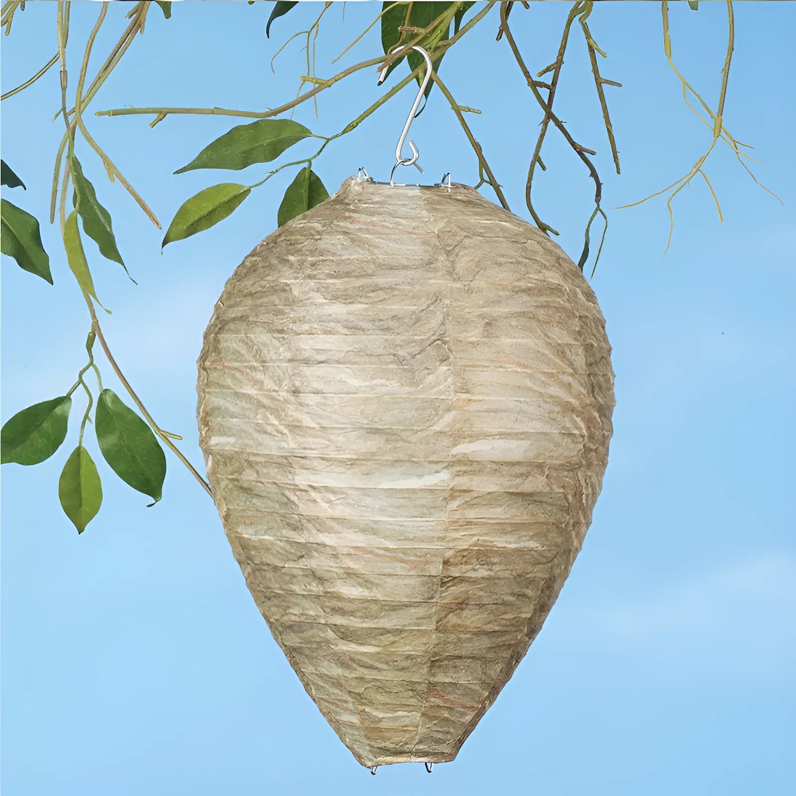 Hexagonal honeycomb paper lantern with wire frame measuring 22cm by 28cm