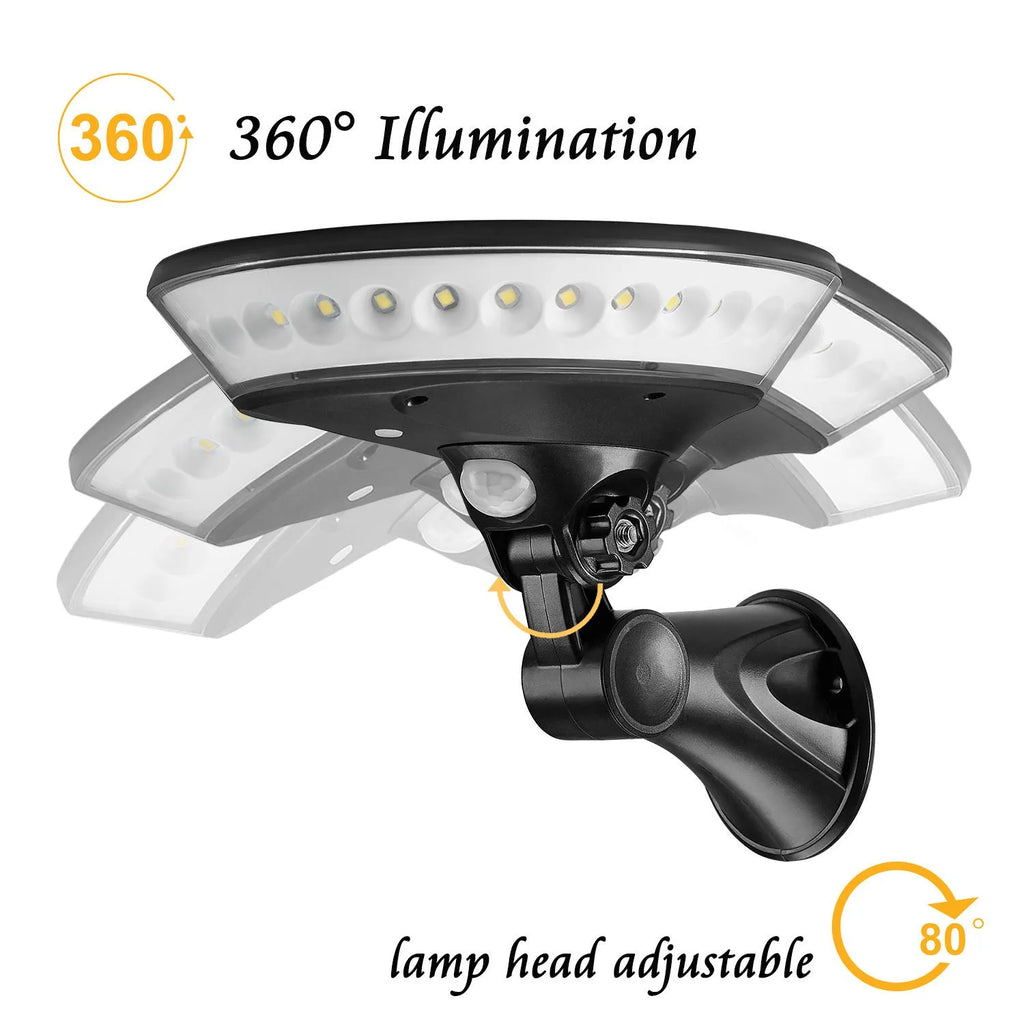 Solar-powered 360-degree garden light with motion sensor in ABS plastic housing
