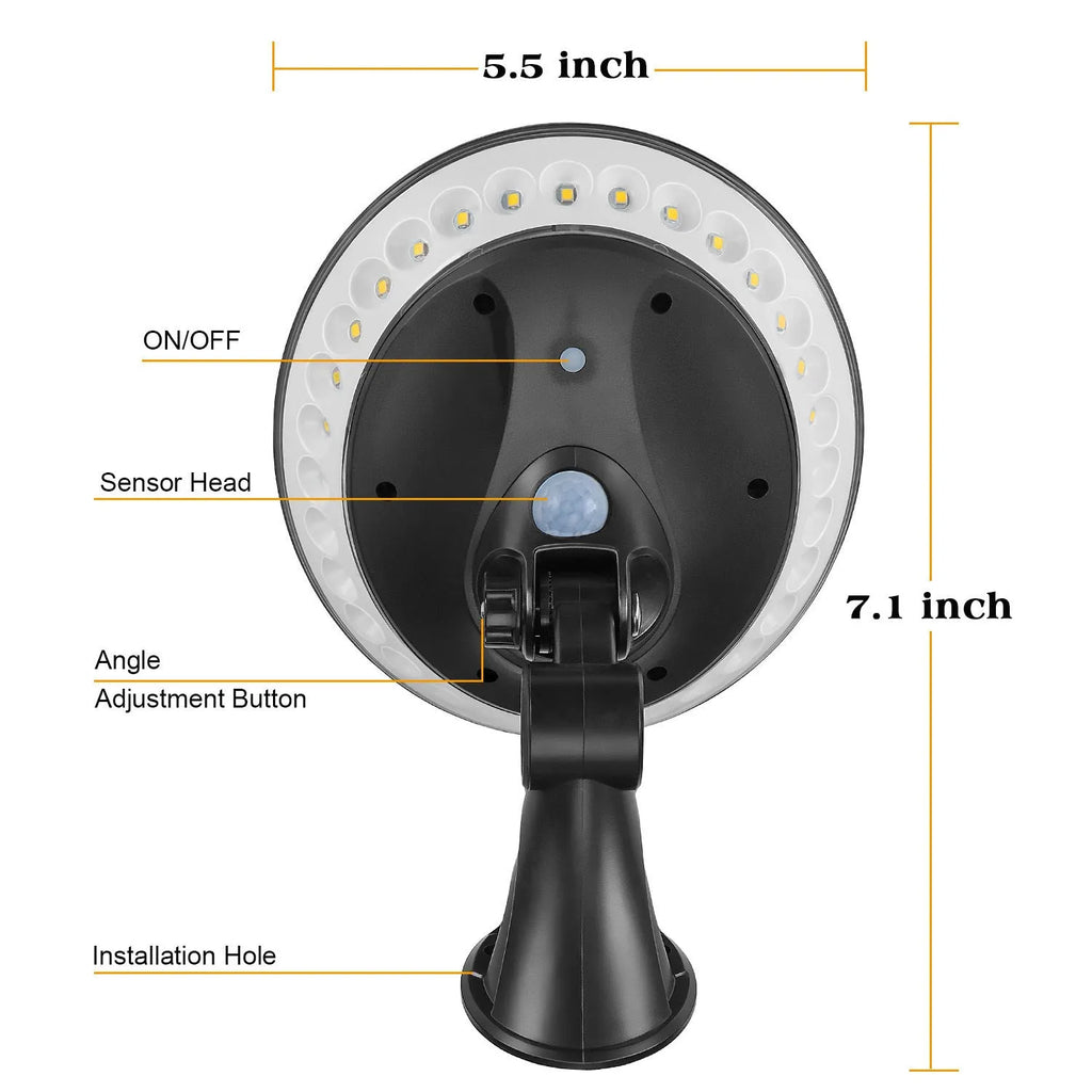 Solar-powered 360-degree garden light with motion sensor in ABS plastic housing