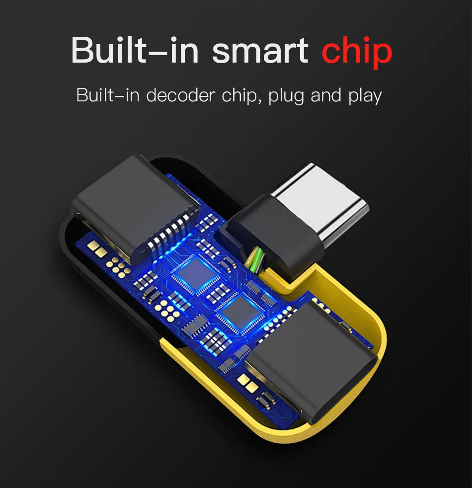 Blue audio charging splitter adapter for Huawei and Honor Android phones showing 3.5mm jack and USB-A port