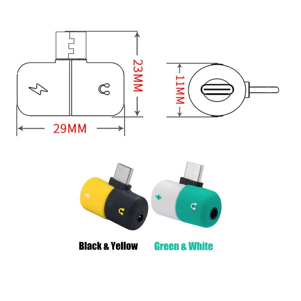 Blue audio charging splitter adapter for Huawei and Honor Android phones showing 3.5mm jack and USB-A port