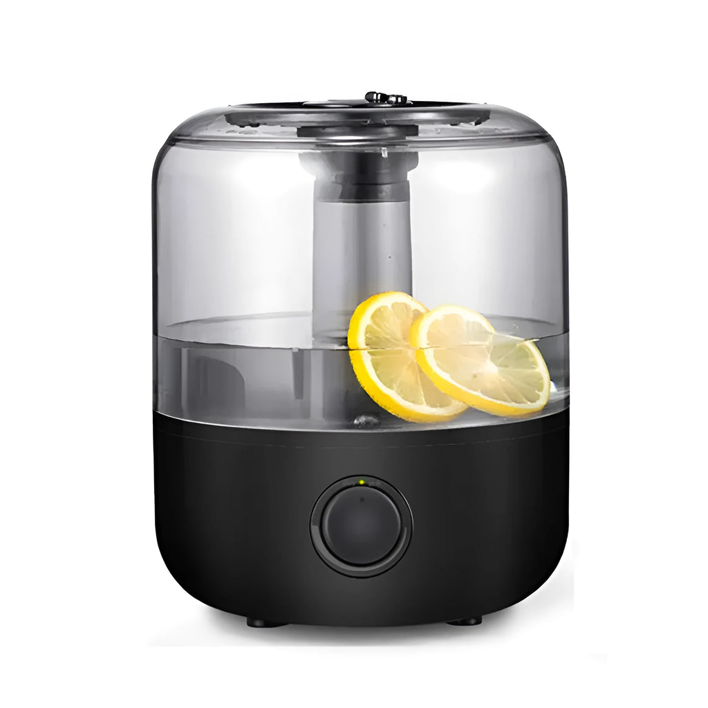 White or black ultrasonic humidifier with 3L tank and compact bedside dimensions