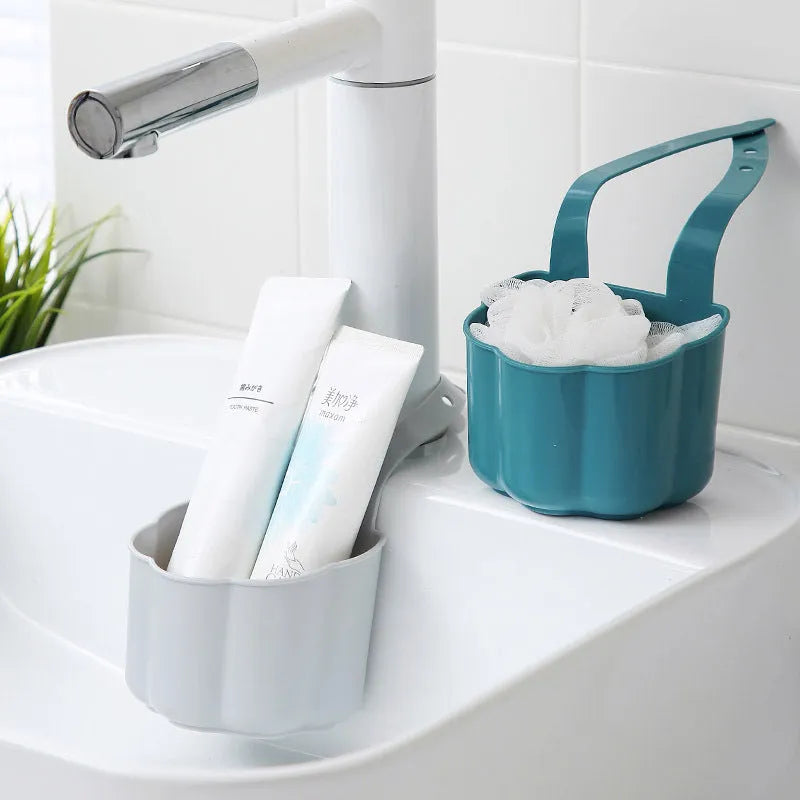 Nordic-style plastic kitchen sink drain basket in blue colour for sponge storage