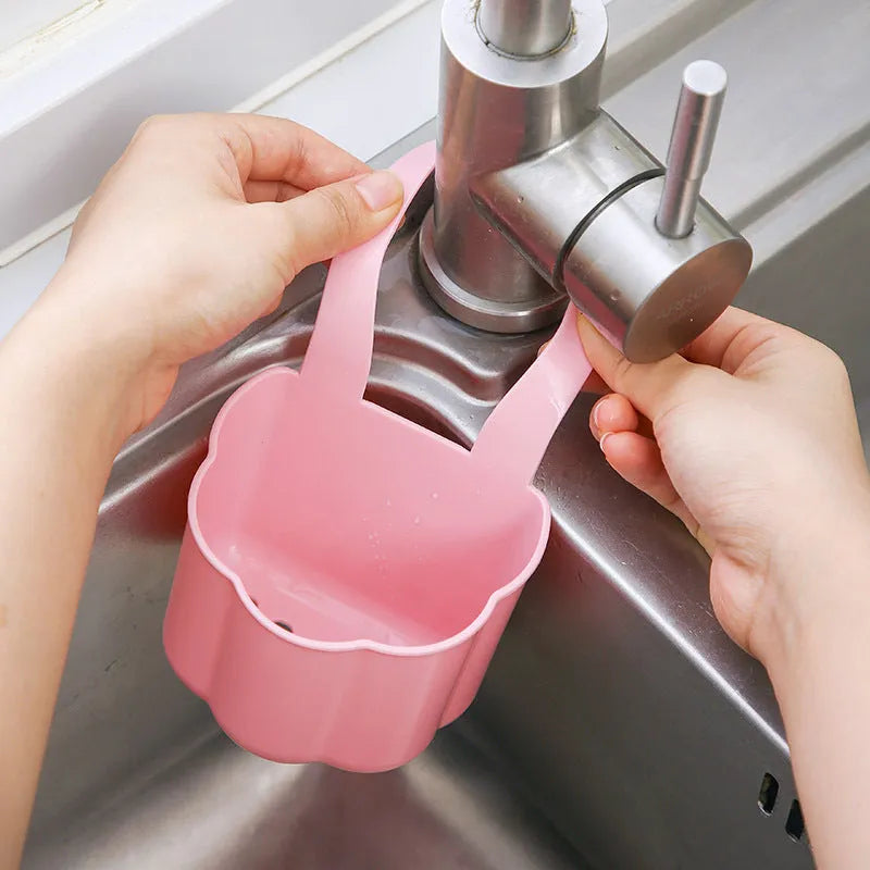 Nordic-style plastic kitchen sink drain basket in blue colour for sponge storage
