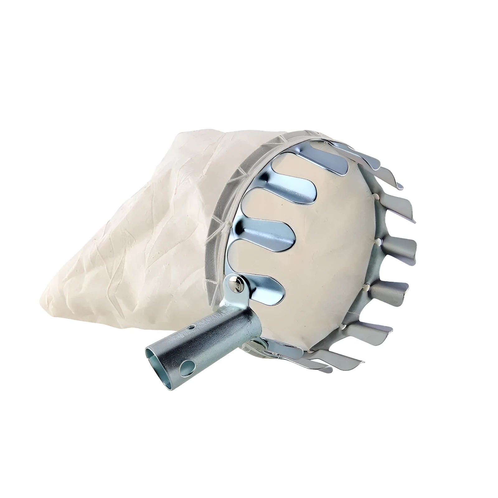 Fruit picker basket with steel frame and cloth bag catcher for harvesting pears and citrus fruits