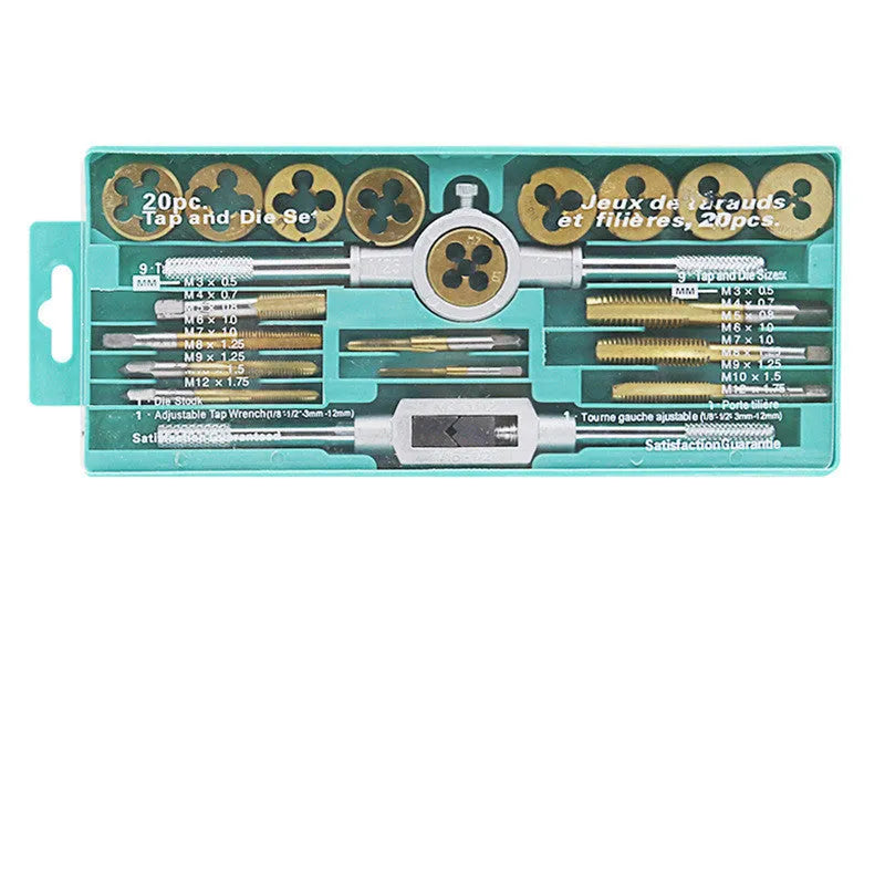 Alloy steel hand tap and die set with silver and titanium-plated model options