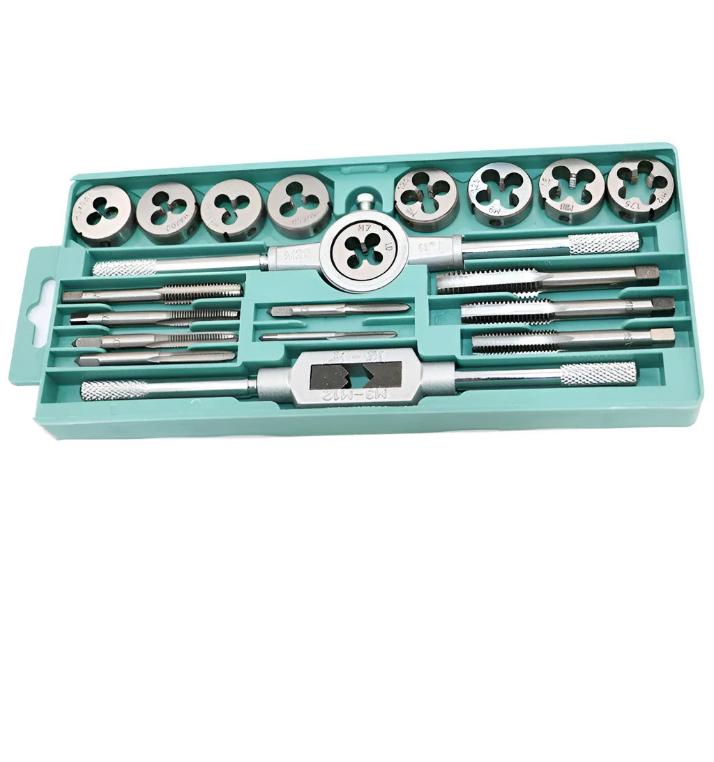 Alloy steel hand tap and die set with silver and titanium-plated model options