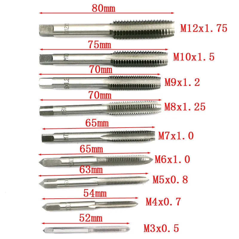 Alloy steel hand tap and die set with silver and titanium-plated model options