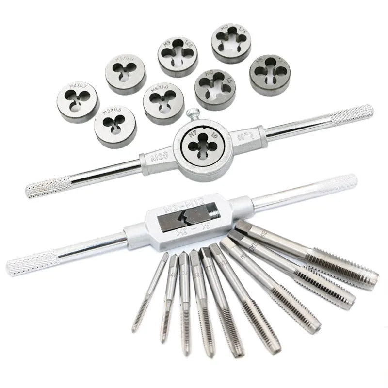 Alloy steel hand tap and die set with silver and titanium-plated model options