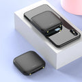 Square mini power bank measuring 82mm with LED flashlight and 20000mAh capacity in black, blue, pink, or white