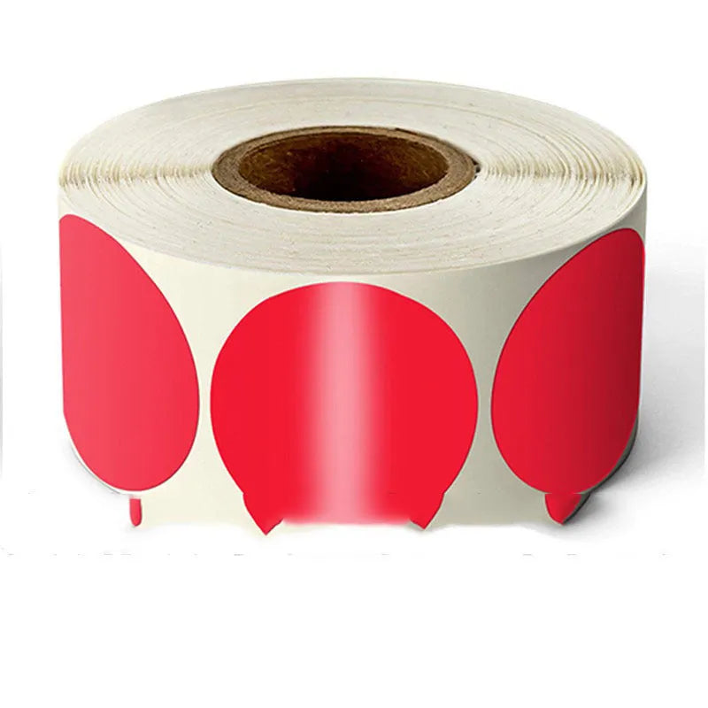 Roll of round colour-coded paper stickers for marking and labelling, 500 sheets per roll.