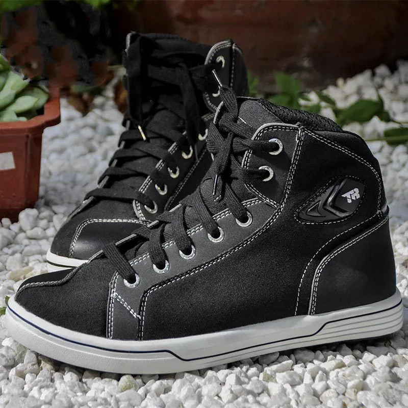 Men's summer motorcycle casual short boots in black and grey options with anti-slip sole