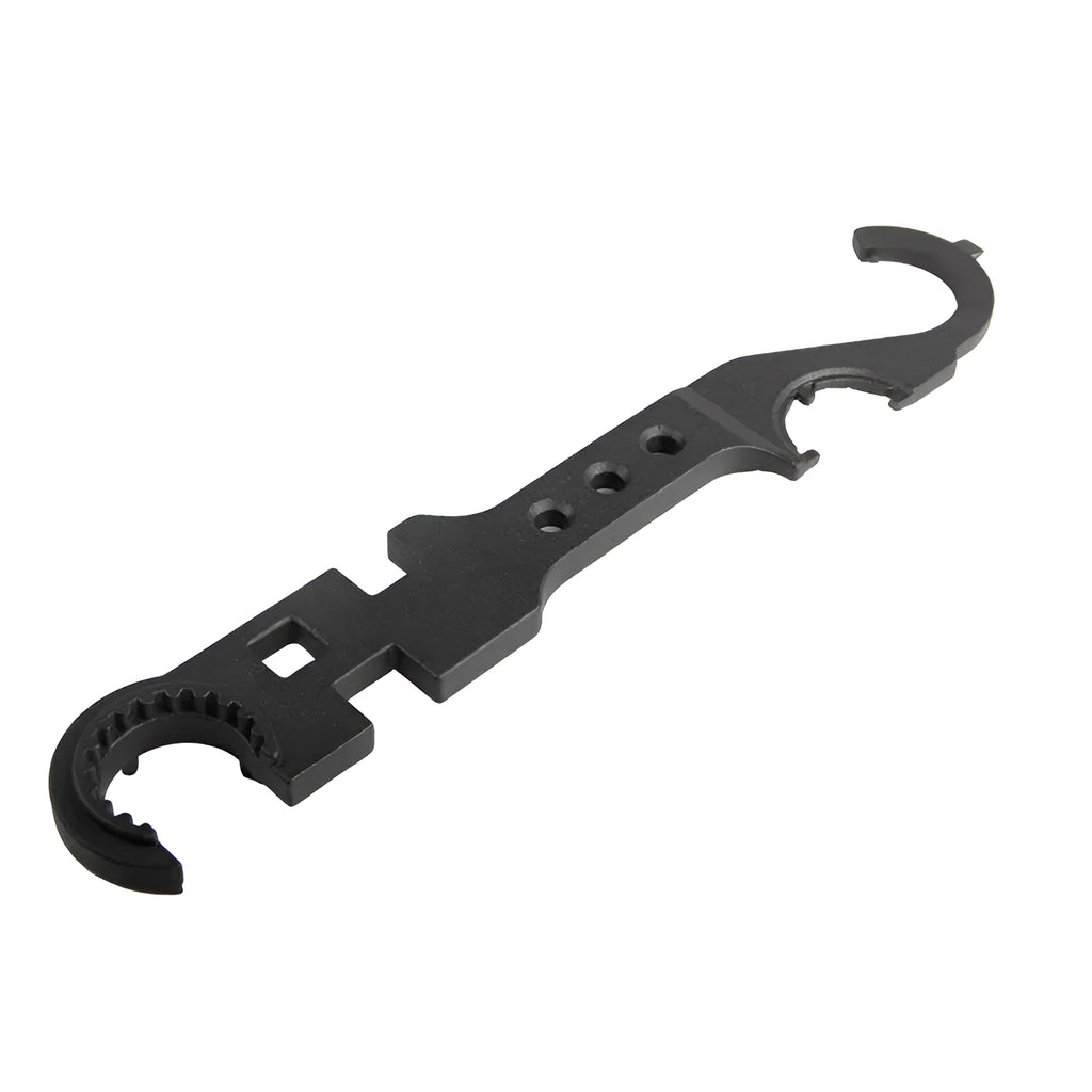 Black combination wrench for AR15 and M4 rifle maintenance made from 40Cr steel