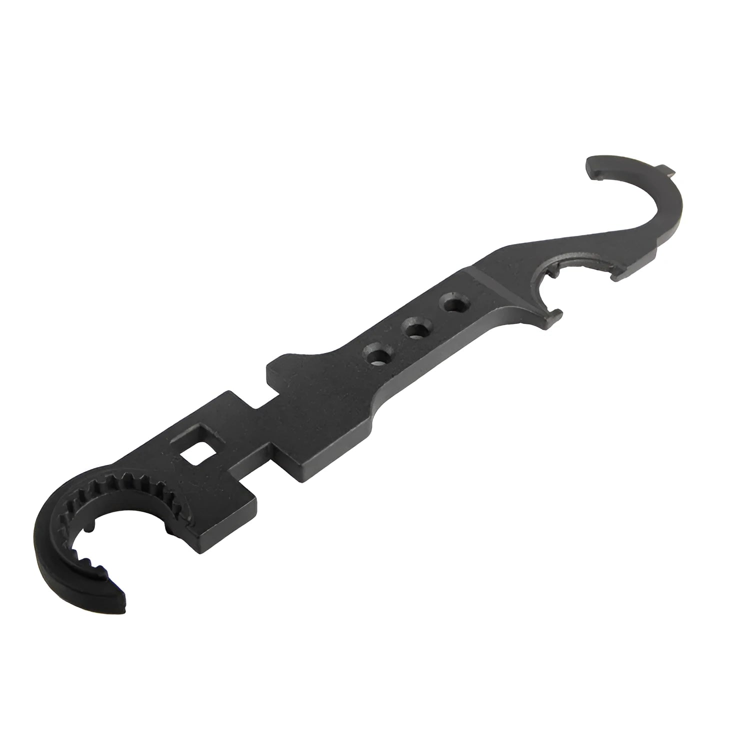 Black combination wrench for AR15 and M4 rifle maintenance made from 40Cr steel