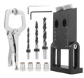 Black aluminium alloy woodworking perforation locator tool with 15-degree angle sleeve for 6mm, 8mm, 10mm drill bits.
