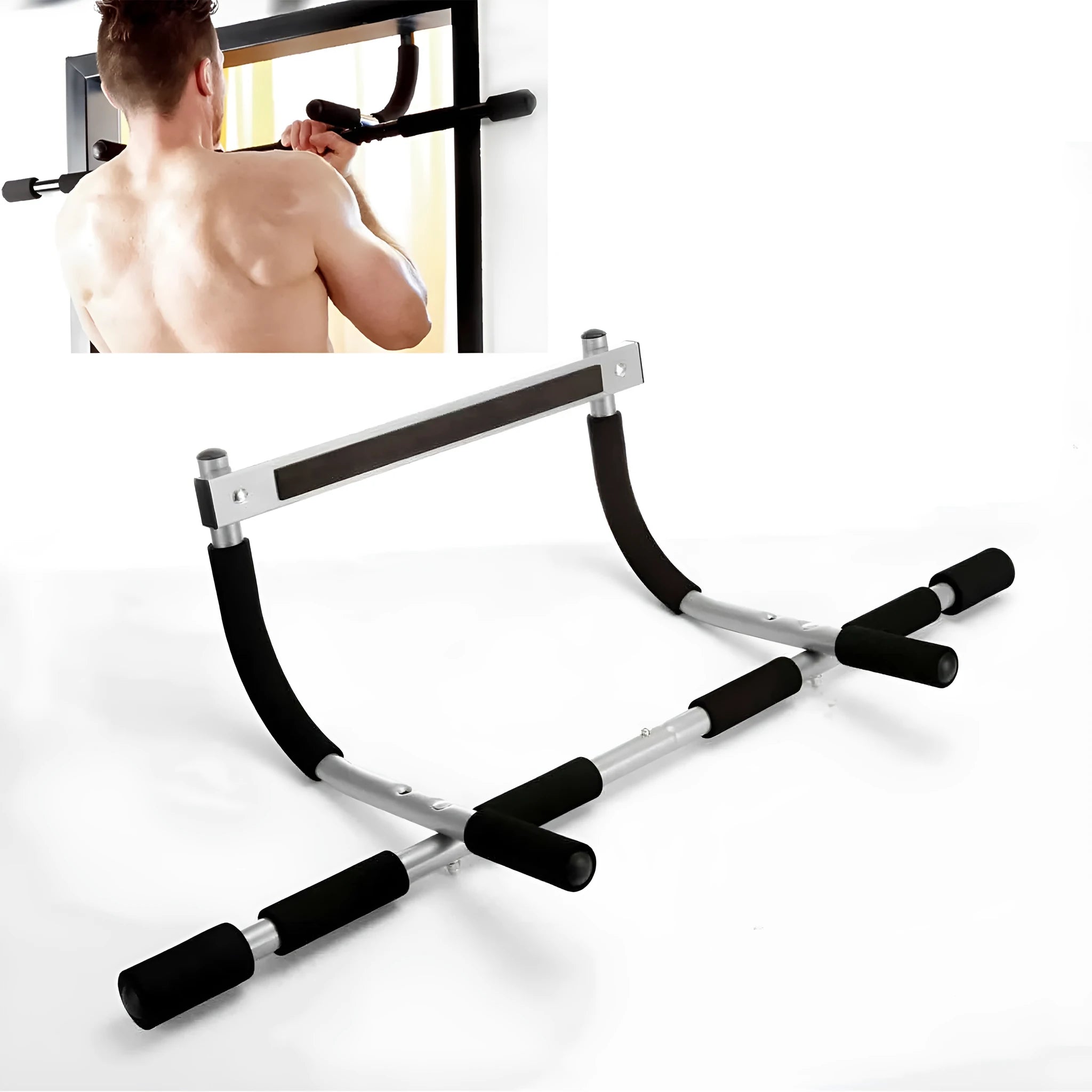 Black steel pull-up bar for indoor home gym strength training