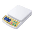 SF-400A black digital kitchen scale on a countertop showing a weight reading.