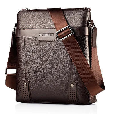 Men's medium black PU leather shoulder bag with adjustable strap and zipper closure