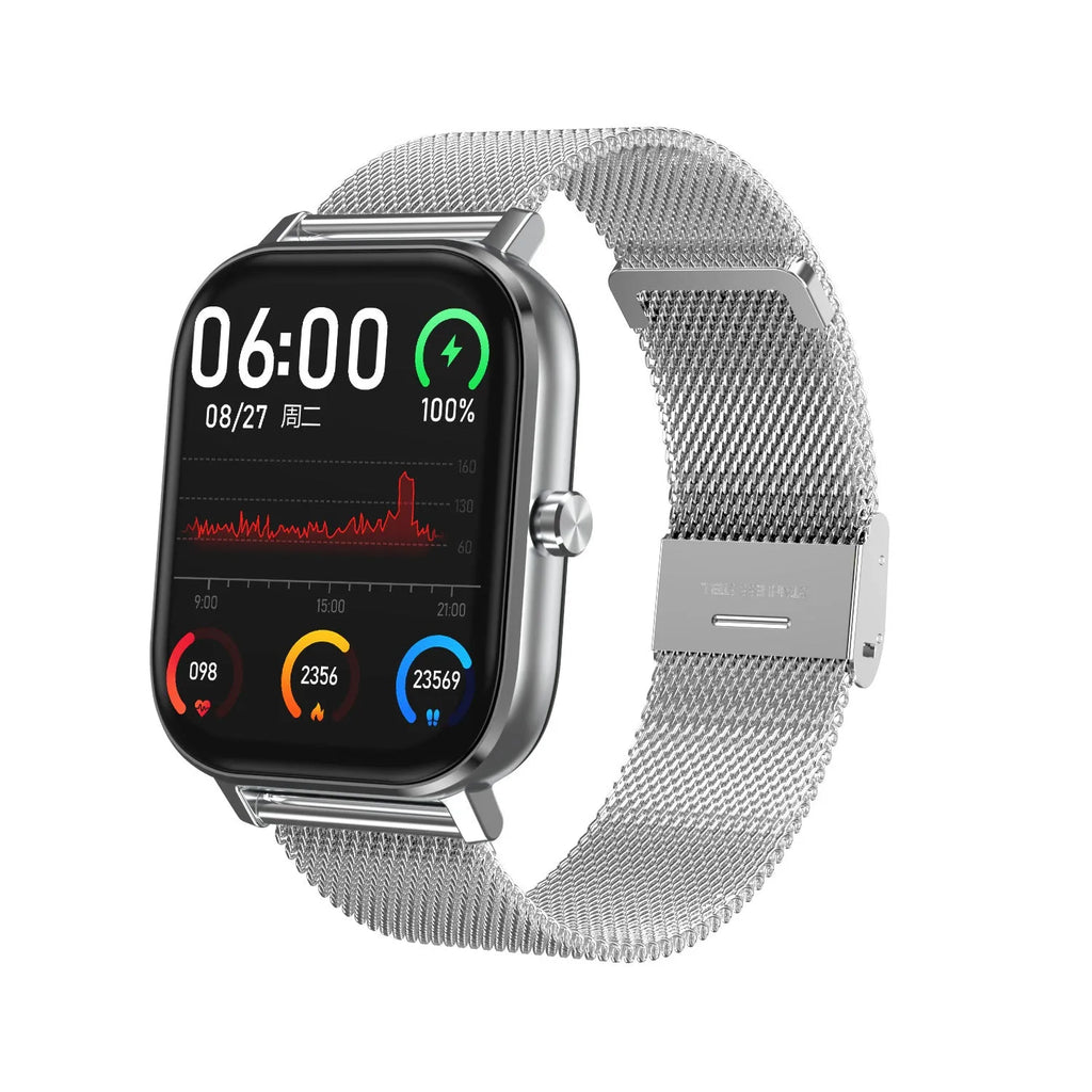 Smart fitness bracelet with a 1.54-inch screen on a wrist, showing health metrics and remote control options.