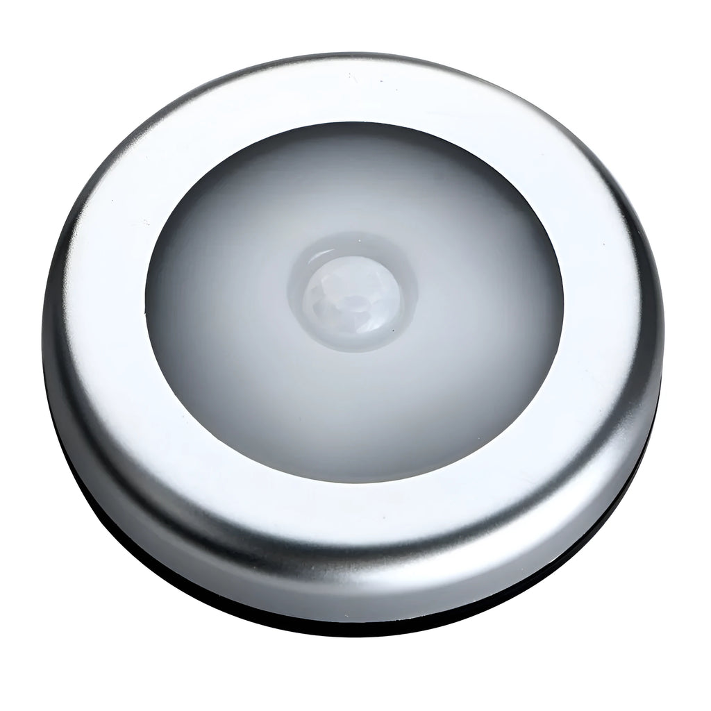 Silver square motion sensor night light with automatic activation for dark home areas