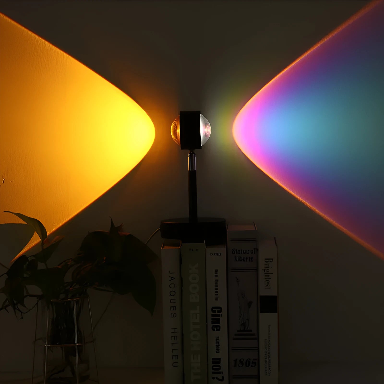 Black USB dual-head sunset rainbow projection table lamp with touch control