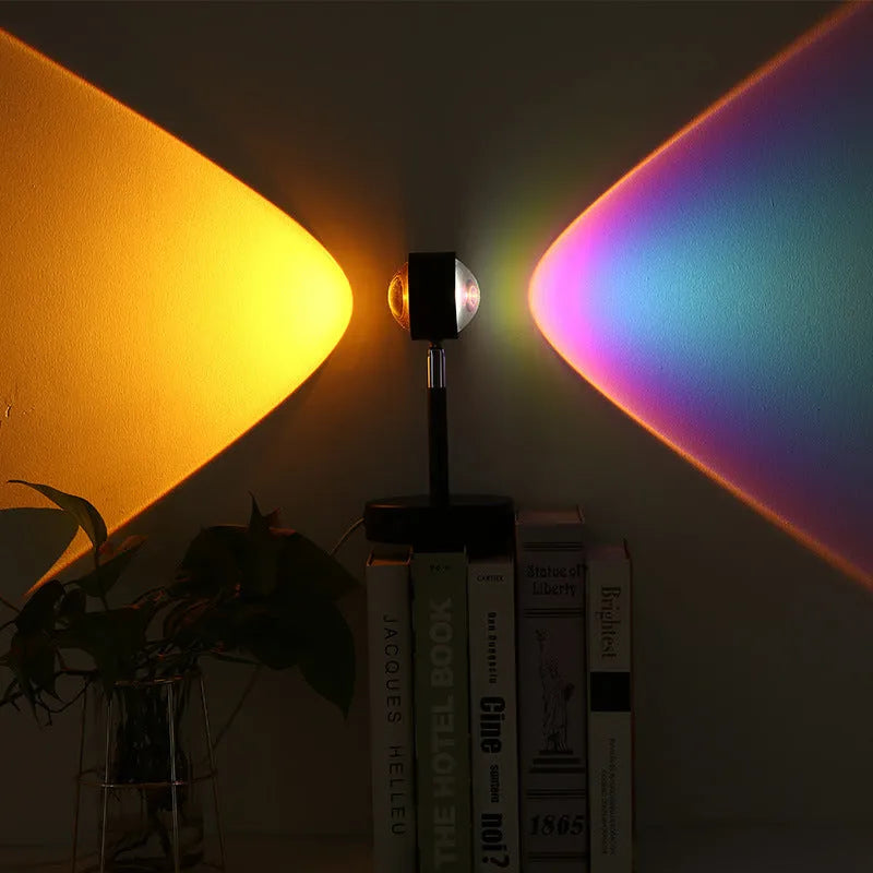 Black USB dual-head sunset rainbow projection table lamp with touch control