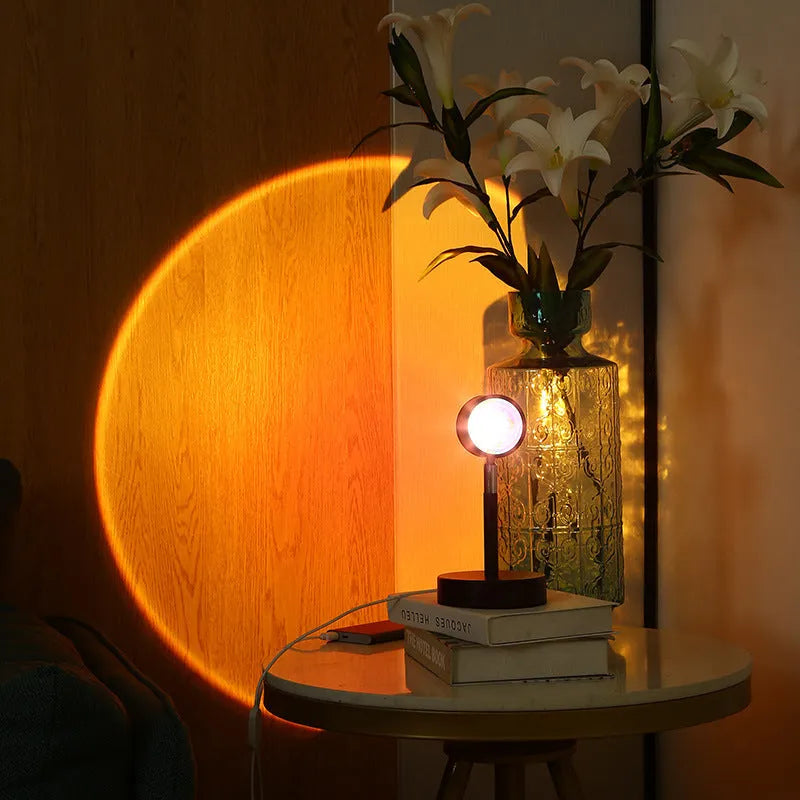 Black USB dual-head sunset rainbow projection table lamp with touch control