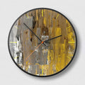 Round abstract art wall clock with metal case and glass mirror in Mysterious Black colour
