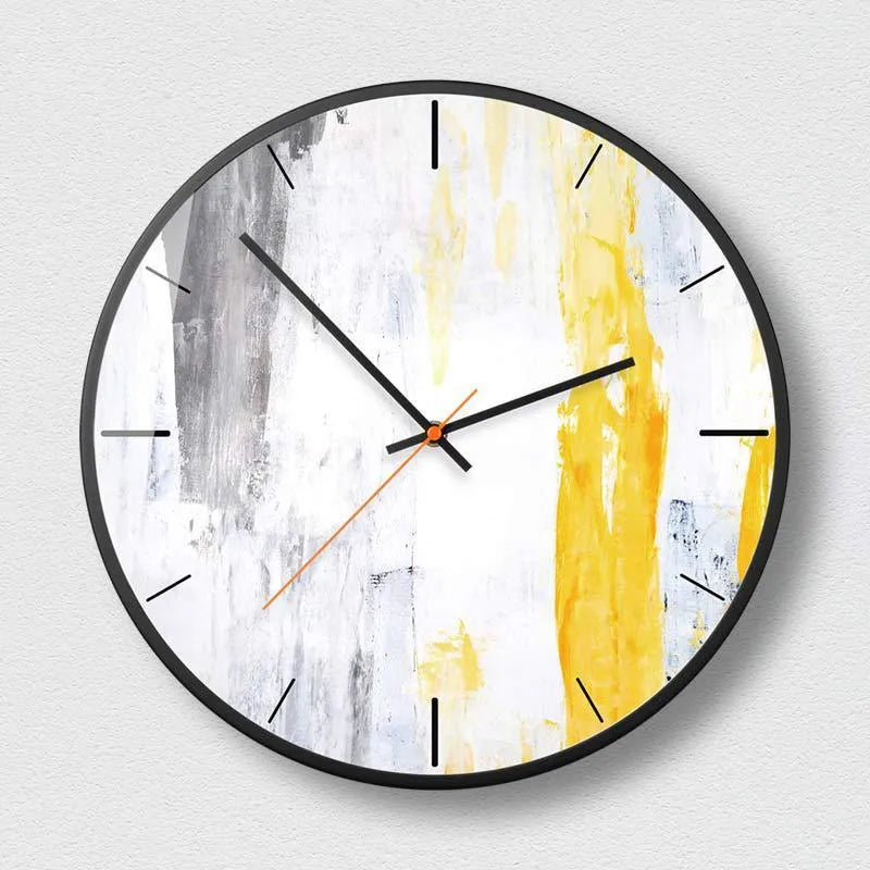 Round abstract art wall clock with metal case and glass mirror in Mysterious Black colour